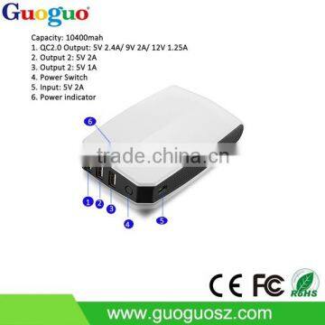 High Quality Quick 10400mAh Emergency charging QC2.0 Power Bank