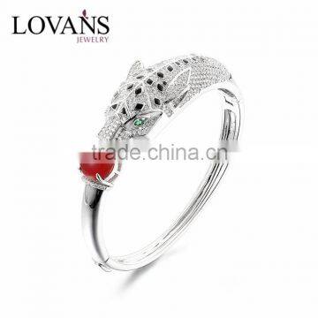 925 Sterling Silver Crystal Liod Head Bangle Bracelet SBG425W