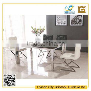 Luxury design rectangle marble top metal dining table sets with leather tufted dining chair