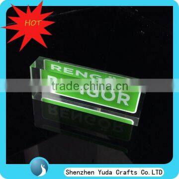 silk screening solid clear acrylic block nameplate, 20mm thick branding block desktop