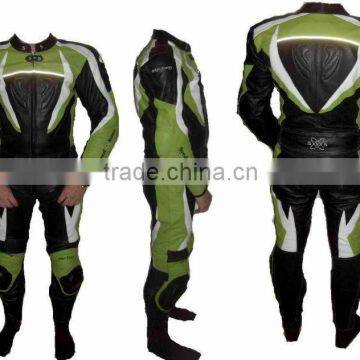 Motorbike Leather Suit(green, Black and White Combination) photo-1