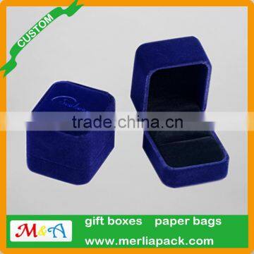 14K Gold Plated Ring Packging Box With Blue White Rhinestones Boxes