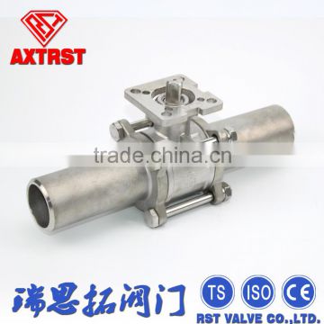 3pc extended welding Stainless steel ball valve with high mounting pad