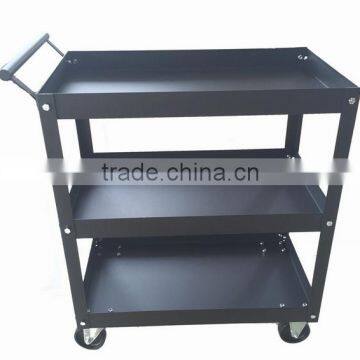 Black Rolling Metal 3 Tray Utility Tool Service Push Cart Shelf Storage Wheeled