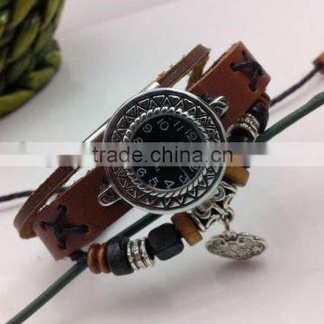 simple ladies leather bracelets for watch with stone lock shaped stud