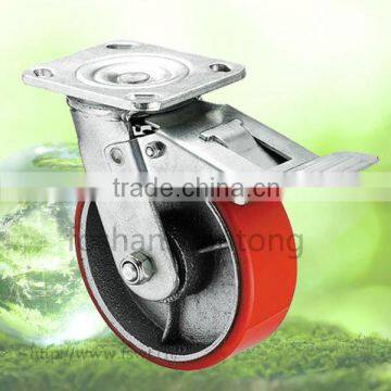 Heavy Duty Cast Iron Top Plate Industrial Pu Swivel Caster Wheel With Brake