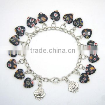 12mm azure heart-shaped beads chain ,rose beads bracelet with lobster clasp