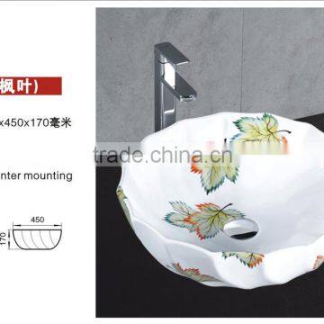 3071 Bowl shaped ceramics art basin with lines and Painted Maple