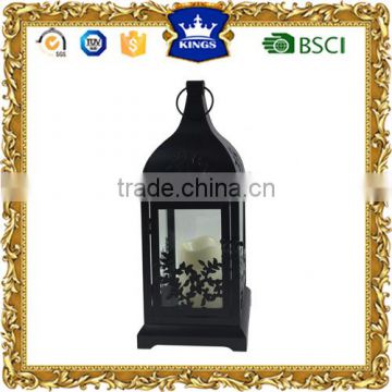 Black LED metal candle lantern,garden decoration metal lantern with leaf