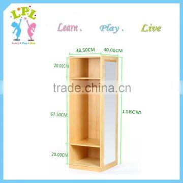 3 Cubbies wooden children wardrobe closet with mirror