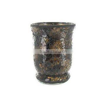 Multi Brown Mosaic Glass Small Hurricane Vase Votive Candle Holder