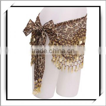 HOT! Leopard Grain Gold Belly Dance Coins Hip Scarf