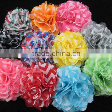 Hot Selling 3.2" Chiffon Chevron Hair Flowesr Baby Hair Flower Hair Accessories IN STOCK