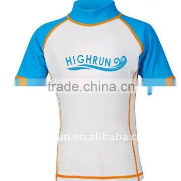 (New Arrival)Kids UV Protection Short Sleeve White and Blue Lycra Rash Vest/Rash Guard