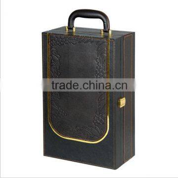 Chinese factories wholesale custom high-grade leather 2 bottles of red wine box, black beautiful gift box