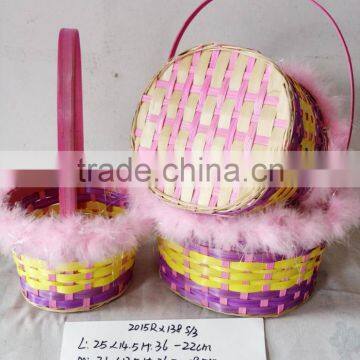 Easter/Spring Bamboo Basket Lined With Colorful Feather photo-2