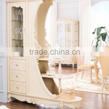 New Classic Solid Wood Dining Room Furniture Hand Carved Ivory White Color Wine Cabinet photo-2
