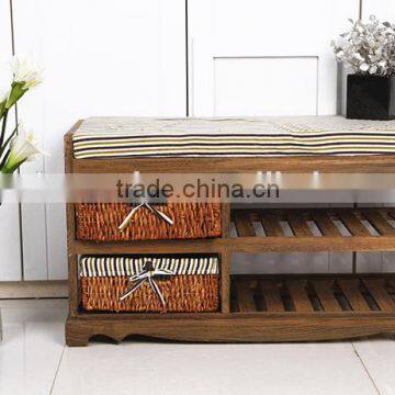 Solid Wood Furniture shoes changing stool with drawer