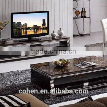 E1073 Royal Luxury High Gloss Stainless Steel TV Stand/cabinet Design With Marble Top photo-2