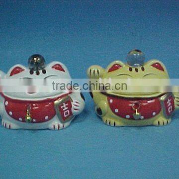 Feng Shui Rice Cake Lucky Cat-pottery coin bank-japanese style