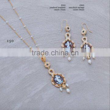 Express Classic 925 Silver Middle East Cameo Earrings With Pearl Made in Italy O903 Cameo 16mm And P903 Cameo 16mm photo-2