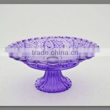 custom color Good Quality Wholesale Glass Candy Plate Embossed Transparent Glass Plate With Stand