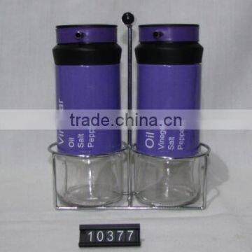 2 Pieces Color Metal Coated Oil Vinegar Bottle 2 in 1 With Metal Stand photo-3