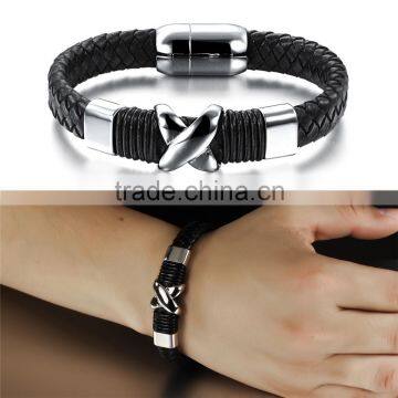 2017 Custom Mens Wholesale Black Braided Leather Bracelet photo-4