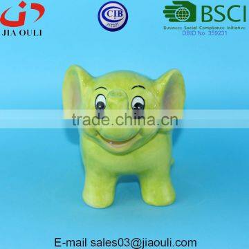 BSCI Audit Factory glazed light green Ceramic Elephant bank, Child to Cherish coin bank