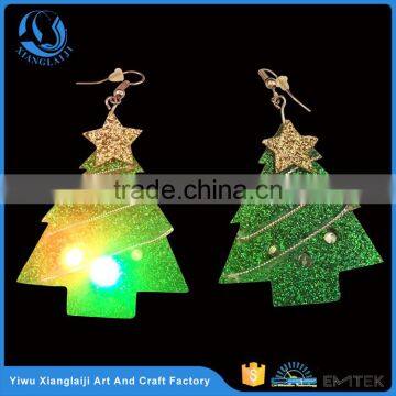 Glitter Christmas tree flashing party pierced earrings