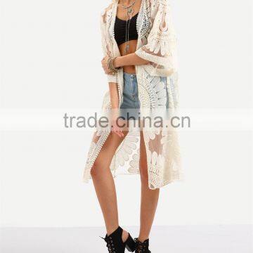 High Fashion Clothes For Women 2017 Women's Clothing Open-Front Flower Embroidered Mesh Kimono