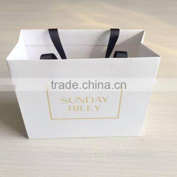 Custom Luxury Clothing packaging Paper shopping bag with ribbon handle