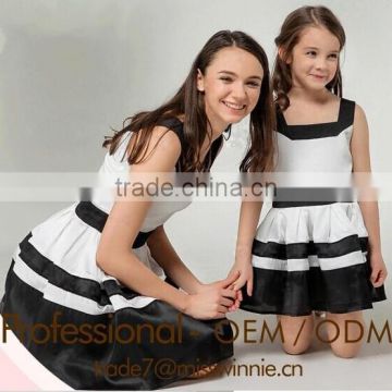 hot summer black and white casual dress mother and daughter clothing sets