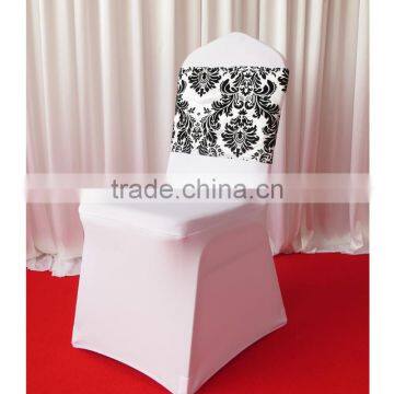 White & Black Flocking Taffeta Chair Sash/Band With Tie/Tape/Ribbon at Back photo-3