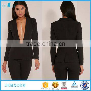 2015 Winter clothes double-breasted black suit jacket for elegant women LC80419-S