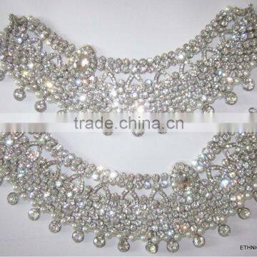 Bridal Silver Crystal Broad Payal ANKLETS Pair Feet Bracelet photo-2