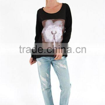 Latest Ladies Crew Neck T-shirt Girls T-shirt With Chest Print photo-2