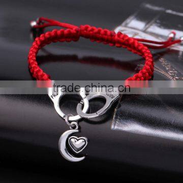 Diy Woven Key Lock Charms Bracelet Red Cord Braided Handcuffs Bracelet Cheap Couple Bracelets for 2016 Promotional Items photo-3