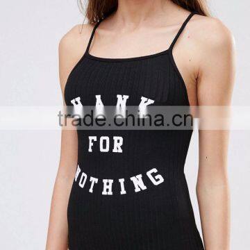 Summer Sexy Women Front Print Knitted Bodysuit With Custom Slogan Slip Jumpsuit With Your Own Logo Print photo-4