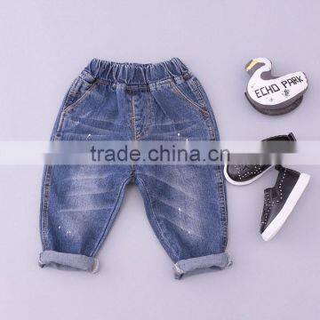 Latest casule baby jeans cotton material long style hot sale cheap price one solid girl and boy pants