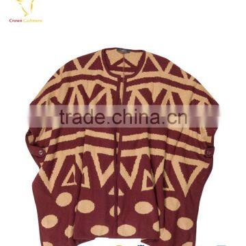 Cardigan Style Lady Custom Intarsia Wool Poncho Sweater