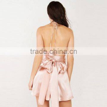 High Quality Satin Woman Summer Dress Backless Halter Sexy Short Dress One Piece Birthday Party Dress photo-2