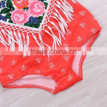 S33620W Hot Cotton Floral Print Baby Girl Romper Summer Tassels Romper photo-5
