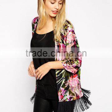 Warehouse Fringed Print Kimono Jacket