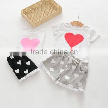 Summer Cotton Heart Printing T-shirts and Shorts Girls Clothing Sets