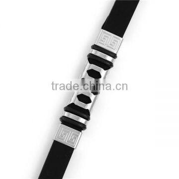 Silver Tone Black Pattern 304 Stainless Steel Silicone Barcelet Hot Sellers Importer photo-3