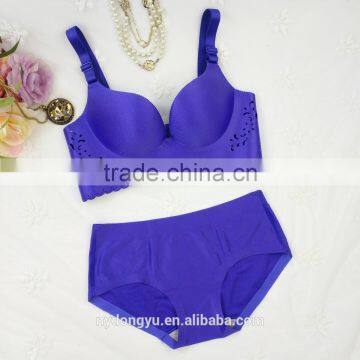 blue cutout seamless bra /ysm push up wireless bra set/ top quality women bra panties two piece set