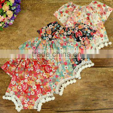 Pom pom baby linen romper floral pattern M7041201