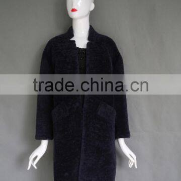 Slim style real lamb leather shelling and genuine shearing sheep fur as lining coat jacket long size