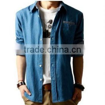 2014 jean clothing blue color long sleeve men's polo t-shirt